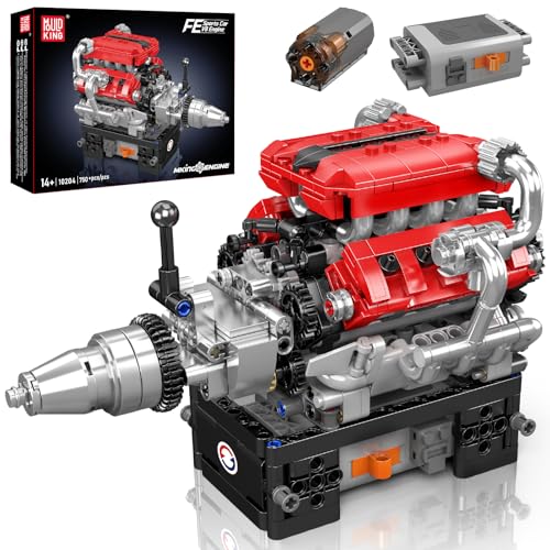 Mould King 10204 Technik V8 Motor Bausteine Spielzeug, Motorbausatz des 8-Zylinder Motors mit Batterie, Engine Klemmbausteine Bausatz Geschenk für Erwachsene und Jungen 8+(750 Teile) von Mould King