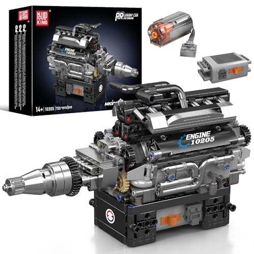 Mould King 10205 Technik V12 Motor Bausatz Bausteine, Motor Modell RR Sportwagen V12 Engine Klemmbausteine Simulation Motor mit Funktionsfähiges Engine Kit für Engine Auto Fans (733+ Teile) von Mould King