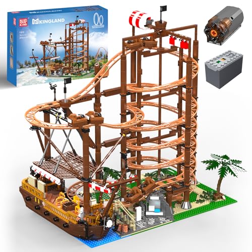 Mould King 11013 Achterbahn Freizeitpark Baukasten, MOC Vergnügungspark Modell Baukasten mit Achterbahn & Piratenschiff, Geschenk für Kinder Erwachsene Sammlungen (2174 Teile) von Mould King