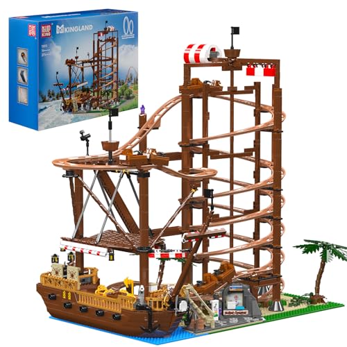 Mould King 11013 Technik Klemmbausteine Achterbahn mit Looping MOC Rollercoaster Vergnügungspark Achterbahn Bausteine Spielzeug mit Piratenschiff Kinder Geschenke(2174 Teile) von Mould King