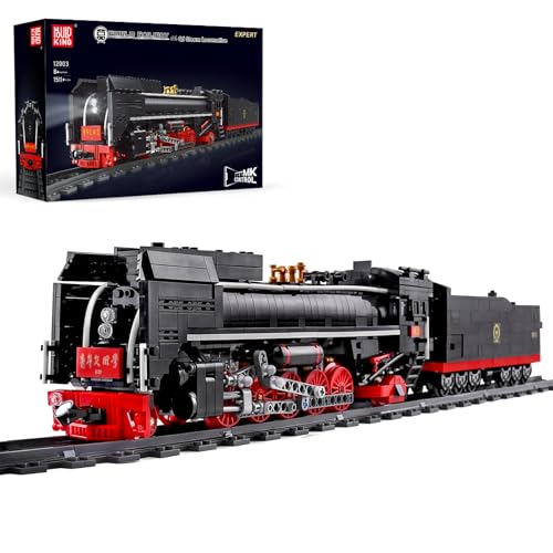 Mould King 12003 Technik Zug Eisenbahn, 1552 Teile Dampflokomotive Zug Bausteine mit Fernbedienung und Licht Klemmbausteine Bauset, Mehrfarbig von Mould King