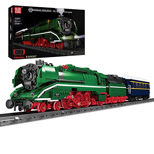 Mould King 12007 Technik Zug Baustein Modell, 2348 Teile Train Eisenbahn Fernbedienung und App Dual Control, Ferngesteuertes Zug Modellbausatz Bausteinset mit Schiene und Beleuchtung von Mould King