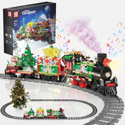 Mould King 12012s Weihnachten Klemmbausteine Zug Ferngesteuert Weihnachtszug Elektrisch Dampflokomotive Bausteine Mit Licht Musik Weihnachts Geschenke Für Ab 8 Jahren(1457 Teile) von Mould King