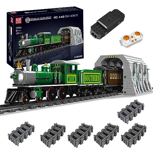 Mould King 12024 Dampflokomotive-Schnellzug,Set mit ferngesteuertem Zug,Eisenbahn-Spielzeug Mit Der Dashan-Tunnel 2 Wagen und Schienen-Elementen, Geschenk für Kinder, Jungen und Mädchen (1212 Stück) von Mould King