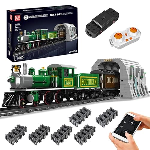 Mould King 12024 Technik Zug Dampflok Modell Bausteine, 1212 Teile Dampflokomotive Zug Bausatz mit Eisenbahn, Gebirgstunnel und Eisenbahnzubehör, Weihnachtsfeier Geschenke für 8+ Jungen von Mould King