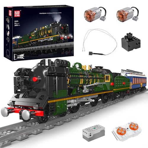 Mould King 12025 Technik Zug Modell Bausteine, 3898 Teile Dampflokomotive Zug Bausatz mit Eisenbahn und LED Licht Beleuchtung Klemmbausteine Bausatz von Mould King