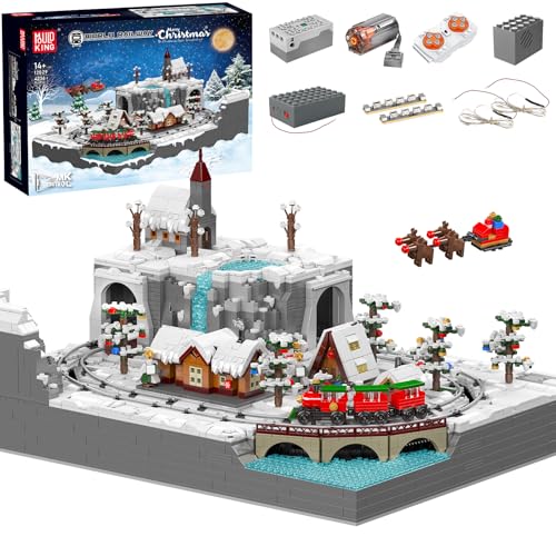 Mould King 12029 MOC Winterschloss Weihnachtszug Bausteine Bausatz, 4234 Teile Elektrischer Winterlicher Zug Modell,Technik Ferngesteuert Weihnachten Spur Zug mit Motorens von Mould King