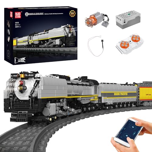 Mould King 12031 Technik Zug Eisenbahn Bauklötze Modell, 3357 Teile LED-Licht Dampflokomotive Zug Bausteine mit Fernbedienung Klemmbausteine Bauset, Geschenk für Erwachsene und Jugendliche von Mould King