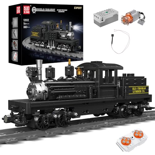 Mould King 12032 Technik Dampflok Zug Modell Bausteine, 880 Teile Lokomotive Set mit mit Scheinwerfern Fernbedienung Klemmbausteine Bauset, Geschenk für Kinder Jungen und Mädchen von Mould King