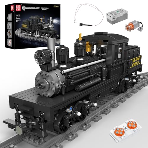 Mould King 12032 Technik Zug Baustein Modell, 880 Teile Dampflokomotive Fernbedienung und App Dual Control, Ferngesteuertes Zug Modellbausatz Bausteinset mit Schiene von Mould King