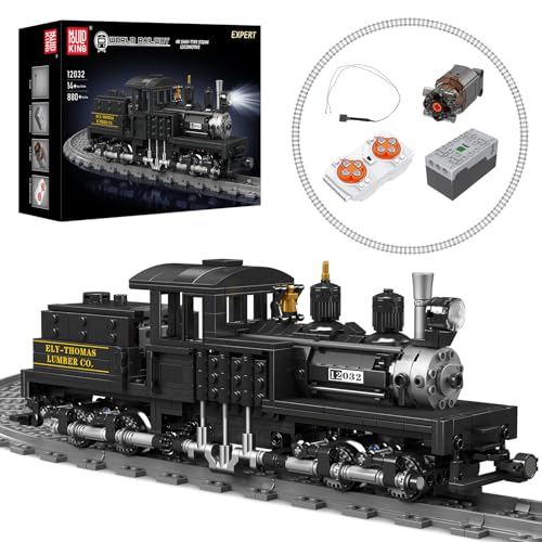 Mould King 12032 Technik Zug Klemmbausteine Set, Fernbedienung Shay Art Eisenbahn Dampflokomotive Bauklötze, STEM Technik Zug Modell Klemmbausteine Spielzeug für Kinder/Erwachsene (880 PCS) von Mould King