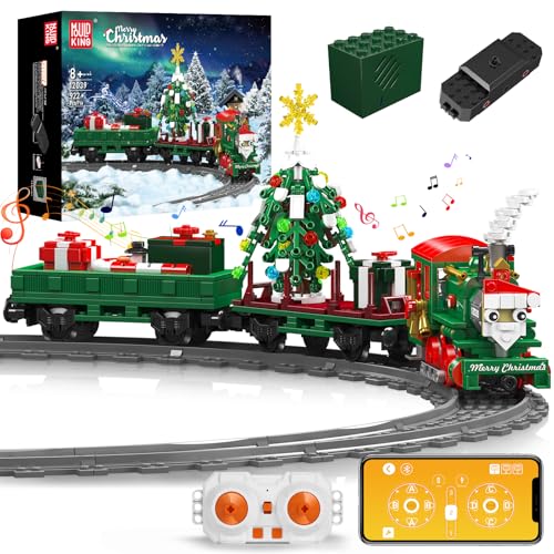 Mould King 12039 Festlicher Weihnachtszug Ferngesteuert Weihnachten Bausteine Bausatz, 922 Teile Elektrischer Weihnachtszug mit Schienen Mit Lautsprecher Klemmbausteine Bausatz von Mould King