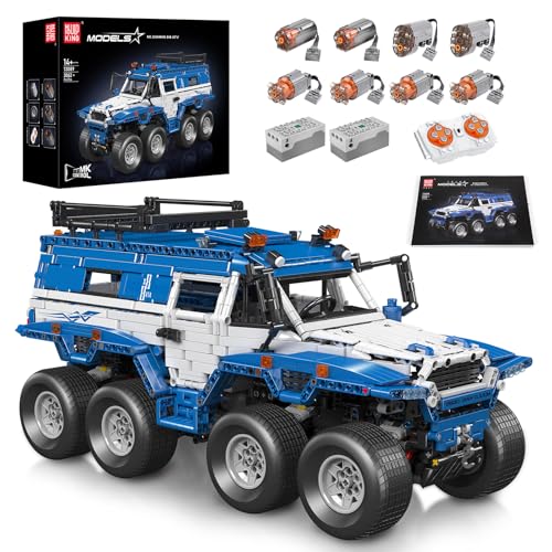 Mould King 13089 Technik Geländewagen Bausatz (3062 Teile), Fernbedienung MOC-5360 Avtoros Shaman 8x8 Baustein mit Motor, Blau Technologie Auto Klemmstein Spielzeug für Kinder/Erwachsene 8+ von Mould King