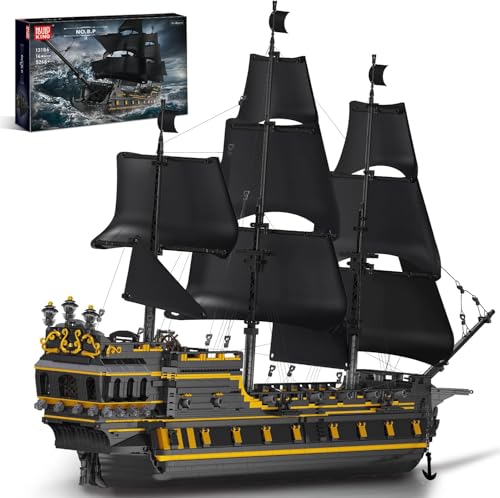 Mould King 13186 Black Pearl Piratenschiff Klemmbausteine Bausatz, 5266 Teile Große Segelschiff Bausteine Spielzeug für Erwachsene und Kinder, STEM Technik Schiff Klemmbausteine Bausatz Modell von Mould King