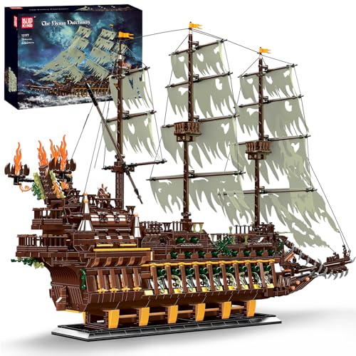 Mould King 13197 Piratenschiff Baukasten, MOC Springendes Kreatives Piratenschiff des Holländers, (4364 Teile), STEM Technik Schiffsmodell Klemmblock, Technik Display Piratenschiff Spielzeug von Mould King