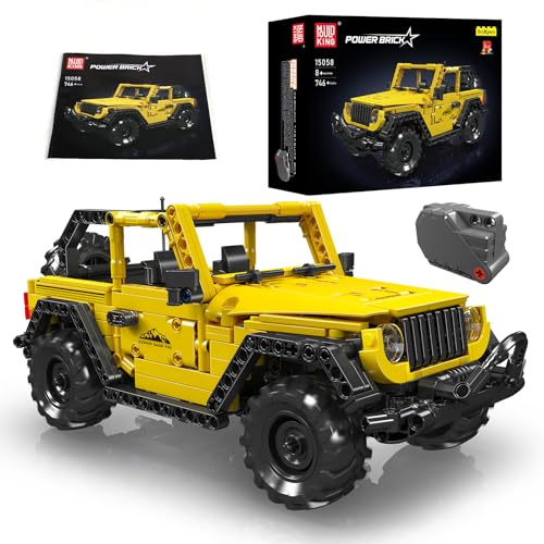 Mould King 15058 Technik Auto Baukasten, Gelb Wrangler SUV-Auto Baustein (746 Teile), Technologie Offroad Fahrzeug Klemmblock, Montage Auto-Modell-Spielzeug für Kinder/Erwachsene ab 8 Jahren von Mould King