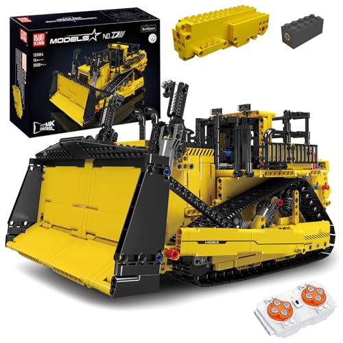 Mould King 15084 Technik Bulldozer Bausteine, App-gesteuerter Raupenbagger, MOC Schwerlastkran Technologie Bauwagen Fahrzeug Klemmbausteine Bausatz (1508 Teile) von Mould King