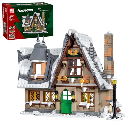 Mould King 16049 Weihnachten Haus MOC Weihnachtshaus-Straßenszenenmodell Klemmbausteine Bausatz (766 Teile) Kreativserie abnehmbare zweistöckige Struktur des Hauses Weihnachten 2024 von Mould King