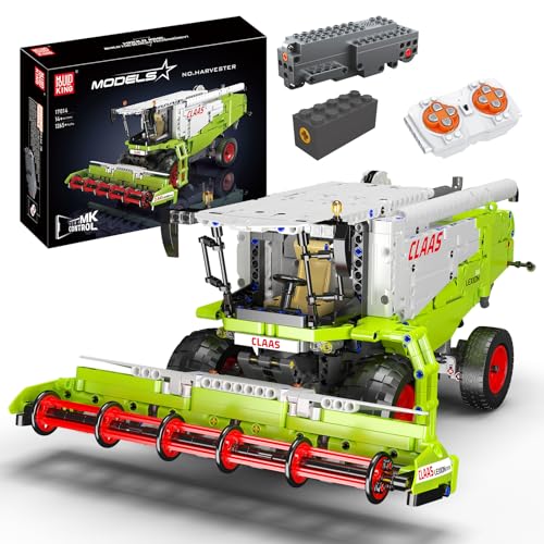 Mould King 17014 Technik Traktor, Ferngesteuert High-Tech Mähdrescher mit 2 Motor, 1265 Teile Traktor Modell Groß Gabelstapler Klemmbausteine Bausatz von Mould King