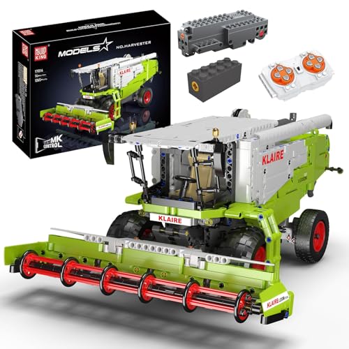 Mould King 17014 Technik Traktor Bausteine, Groß MOC Ferngesteuerter Mähdrescher Modellbausatz, 2.4 G Fernbedienung und App Dual Control Gabelstapler (1265+ Teile) von Mould King