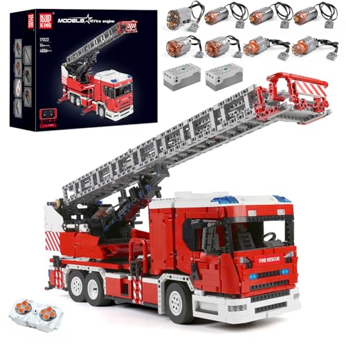 Mould King 17022 Feuerwehrauto, RC APP Steuerung Feuerwehrwagen mit Kran Gebäude Modelle für Erwachsene mit authentischen Details (4886+ Teile) von Mould King