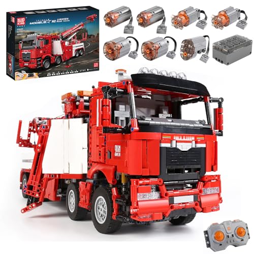 Mould King 17027 Technik Feuerwehrauto LKW, 4883 Teile 2.4 G Fernbedienung und App Dual Control Mobile Truck, Technik Groß Kran LKW Klemmbausteine Bausätze Spielzeug für 8+ Jahre von Mould King