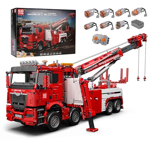 Mould King 17027 Technik Feuerwehrauto LKW Bausteine, 4883 Teile Große Construction Kran Truck Bausatz Modell, mit 7 Motoren, Technologie 2.4 G Fernbedienung und App Dual Control Mobile Truck von Mould King