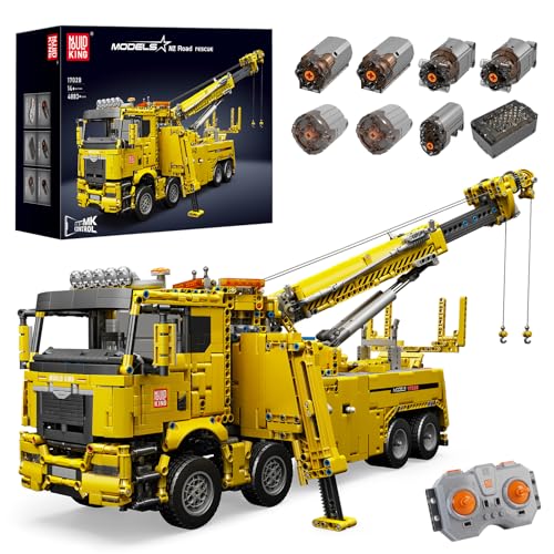 Mould King 17028 Technik Gelber Straßenrettungstruck Klemmbausteine Set, Dynamische Version des Großen LKW Modellbauset, Feuerwehrfahrzeug Auto Truck Baukasten für Kinder/Erwachsene (4883 PCS) von Mould King