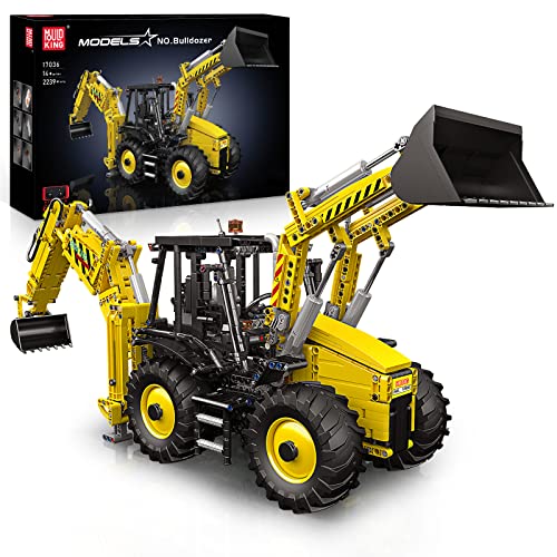 Mould King 17036 Technik Baggerlader Bausteine, 2239 Teile Backhoe Loader Modell, MOC Große Bagger Klemmbausteine Montagesatz mit Fernbedienung und 8 Motoren von Mould King