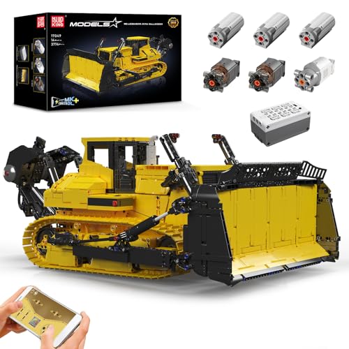 Mould King 17049 Technik Bulldozer Bausteine Modell, 3774 Teile Ferngesteuert Raupenbagger Modellbauklötze Kit als Geschenk und Spielzeug, Fernbedienung und App Doppelsteuerung Baufahrzeug Bausatz von Mould King