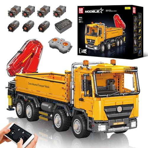 Mould King 17050 Technik Kran LKW Bausteine Modell, 4012 Teile Technologie Pneumatischer Kranwagen Modellbauklötze Kit, Pneumatische Krane Spielzeug Bausatz mit Fernbedienung und App Doppelsteuerung von Mould King