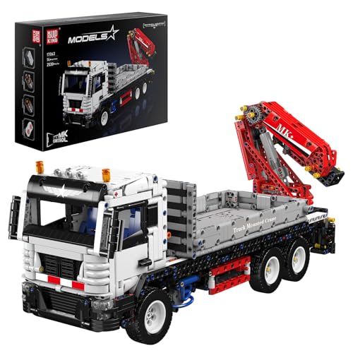 Mould King 17063 Technik Ferngesteuert Kran LKW Klemmbausteine Pneumatischer Kranwagen Bausteine mit Ladekran Truck ModellBausatz Geschenk für Erwachsene(2530 Teile) von Mould King