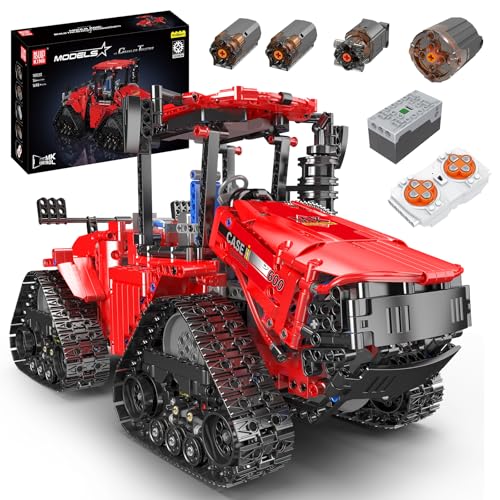 Mould King 18020 Technik Ferngesteuerter Traktor Bausteine, MOC Elektrisch Kettentraktor Mit 4 Motoren STEM Klemmbausteine Modellbausatz Für Technologie Landmaschinenliebhaber Eignet (1698 Teile),Rot von Mould King