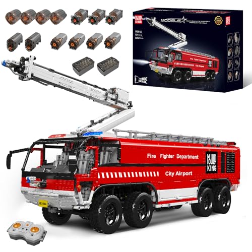 Mould King 19004 Technik Flughafen Rettungsfahrzeug Bausteine Modell, 6653 Teile Airport Fire Truck mit Fernbedienung und App Dual Control, Rettungsfahrzeug LKW Spielzeug Bausatz von Mould King