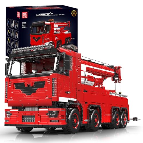 Mould King 19008 Technik Abschleppwagen Kran Klemmbausteine, 10966 Teile Engineering Technik LKW Modell Wrecker-Montagesatz Pneumatik Kranwagen, Geschenk für Erwachsene und Jugendliche von Mould King