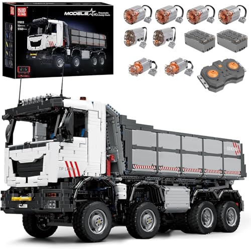 Mould King 19013 Technik Groß Dump Truck Bausatz, 5768 Teile Ferngesteuert Technik Dumper LKW 8x8 Modell, mit 8 Motoren, Technologie Klemmbausteine Bausatz Feuerwehrfahrzeug von Mould King