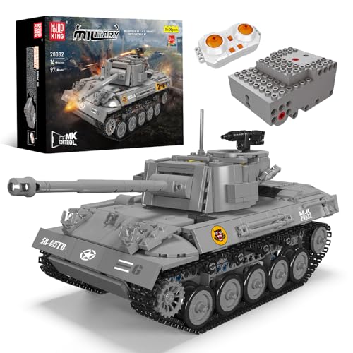 Mould King 20032 MOC Technik M18 Panzer Klemmbausteine Bausatz Kit，Ferngesteuert Transporter Panzer mit Elektrischem Gyroskop und Sound, Jagd Panzer Bausatz Set für Kinder und Erwachsene (971+ PCS) von Mould King