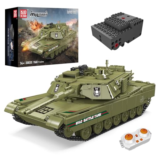 Mould King 20033 Technik M1A2 Panzer Bausteine Modell, Ferngesteuert Tank für Erwachsene und Kinder, Militär Panzer Spielzeug Bausatz mit Fernbedienung und App Dual Control von Mould King