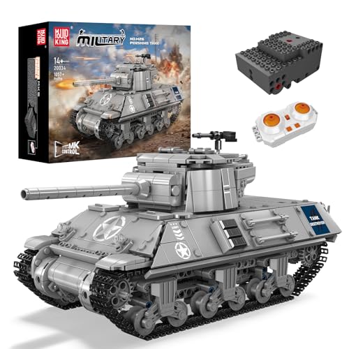 Mould King 20034 MOC M26 Panzer Klemmbausteine Bausatz Kit, Technik Ferngesteuerter Transporter Panzer mit Batterie und Sound, Graue Jagd Panzer Bauklötze Bausatz für Kinder/Erwachsene (1057+ PCS) von Mould King