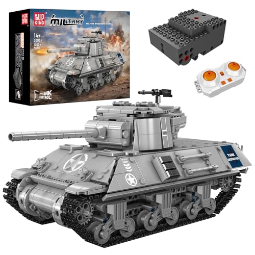 Mould King 20034 MOC Technik Panzer M26 Pershing Mittlerer Panzer Ferngesteuert mit elektrischem Gyroskop und Sound Technik Transporter Tank, Technologie Klemmbausteine Bausatz (1057+ pcs) von Mould King