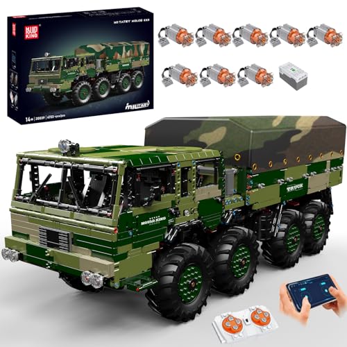 Mould King 20039 Groß Schwerer militärischer Geländelastwagen Bausteine Bausatz, 4733+Teile 8×8 Geländewagen Klemmbausteine Set with ferngesteuert UNT APP, Transportfahrzeug Klemmbausteine Bausatz von Mould King