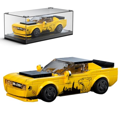 Mould King 27051 Technik Speed Champions Rennwagen Bausteine mit Acryl-Vitrine Challenger Sportwagen Klemmbausteine Modellautos zum Sammeln (368 Teile) von Mould King