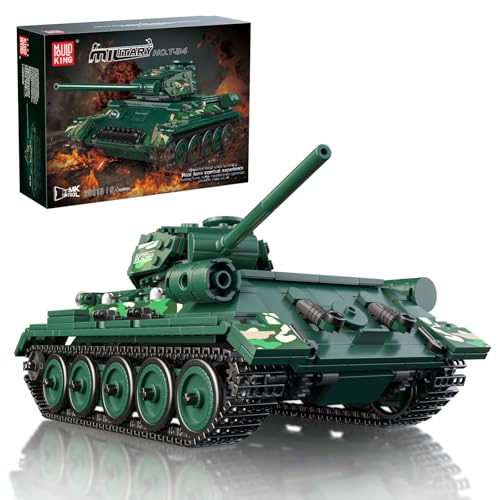 Mould King 20015 Technik Panzer Ferngesteuert Bausteine Modell T-34 Klemmbausteine Militär WW2 Tank Spielzeug Mit Fernbedienung Und App Dual Control(800 Teile) von Mould King