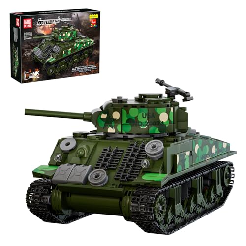 Mould King 20024 Technik Panzer Bausteine Ferngesteuert Tank Klemmbausteine Sherman M4 Modell mit Simulierter Motorsound Kompatibel Mit Andere Marken (961 Teile) von Mould King