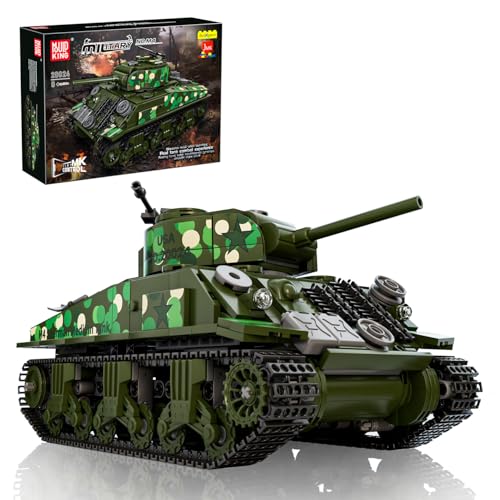 Mould King 20024 Technik Panzer Bausteine Ferngesteuert Tank Klemmbausteine Sherman M4 Modell mit Simulierter Motorsound Kompatibel Mit Andere Marken (961 Teile) von Mould King