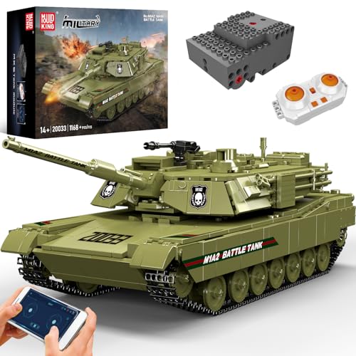 Mould King RC Panzer Bausteine Modell, 1168 Teile MIA2 Militär Main Panzer Klemmbausteine Technik mit Sound, APP und Ferngesteuert Panzer Bauklötze Bausatz Spielzeug für Erwachsene und Jungen von Mould King