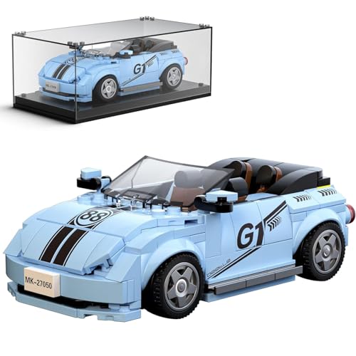 Mould King Speed Champions Volkswagen Käfer Modellauto Bauset mit Vitrine, 27047 Sportwagen Bausteine, Rennwagen Spielzeug für Erwachsene und Kinder ab 8 Jahren, 298 Teile von Mould King