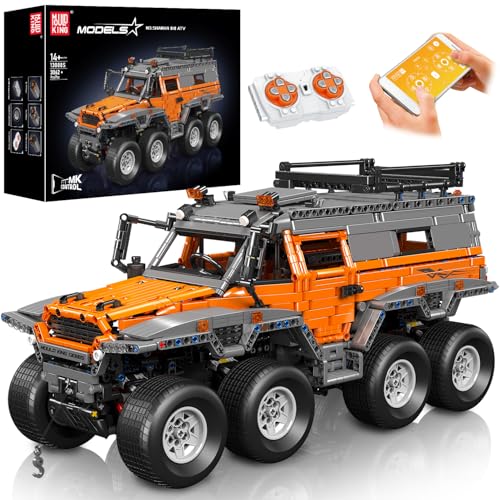 Mould King Technik Geländefahrzeug Bausteine Modell, 3062 Teile Ferngesteuert Geländewagen Bausatz Kit, Ferngesteuert Offroader Bausatz mit Fernbedienung und App Dual Control (Orange) von Mould King