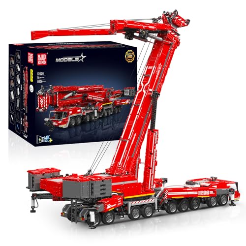 Mould King Technik Kran, 8506 Teile Groß Kranwagen Baustein Spielzeug, Ferngesteuert Raupenkran LKW-Kran High-Tech Modellbauklötze Geburtstagsgeschenk für Kinder (Rot) von Mould King