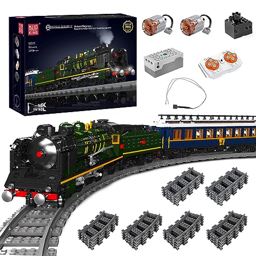 Mould King Technik Zug Beleuchtung Bauklötze Modell, 3898 Teile Ferngesteuerte LED-Licht Dampflokomotive Baustein Set, Weihnachtliches Spielzeug Geschenk für Erwachsene und Jugendliche von Mould King